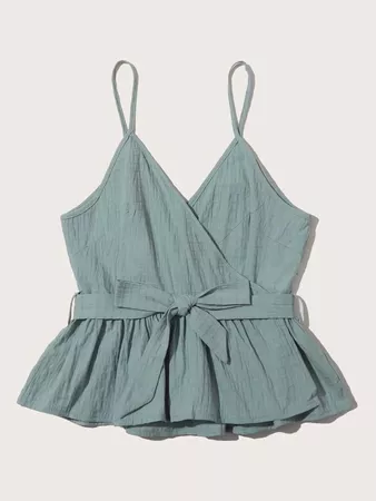 Surplice Neck Belted Cami Top | SHEIN USA green