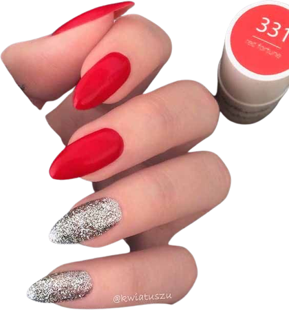 red silver glitter almond acrylic nails
