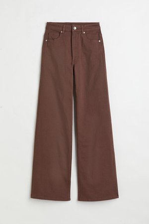 Wide-leg Twill Pants - Dark brown - Ladies | H&M US