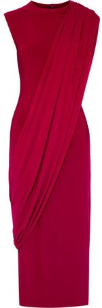 Asymmetric Draped Stretch-jersey Midi Dress - Red