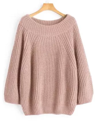 Nude Pink Off Shoulder Chunky Pullover Sweater