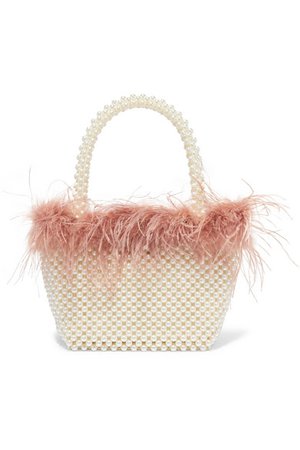 Loeffler Randall | Mina small feather-trimmed faux pearl tote | NET-A-PORTER.COM