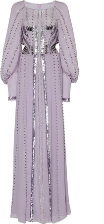 Queenie Studded Sequin-Embellished Silk Gown