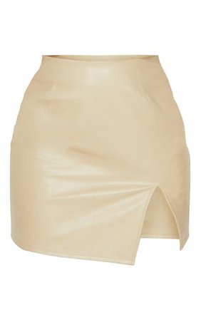 Stone Faux Leather Split Hem Mini Skirt | PrettyLittleThing USA