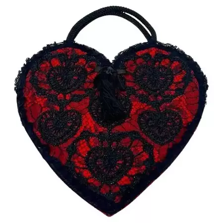 Moschino Black Lace Red Satin Heart Bag For Sale at 1stDibs | moschino heart bag vintage, moschino red heart bag vintage, vintage moschino heart bag