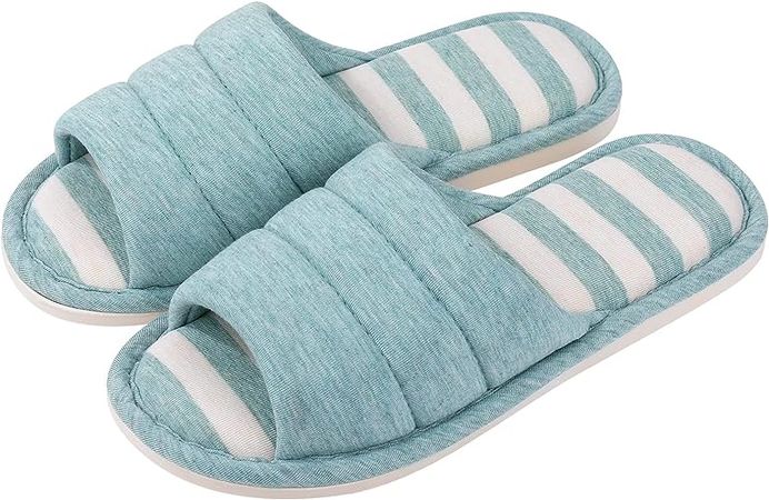 Amazon.com | shevalues Womens Open Toe House Slippers Soft Cotton Indoor Slippers Slip-on Memory Foam Bedroom Slippers Home Shoes | Slippers