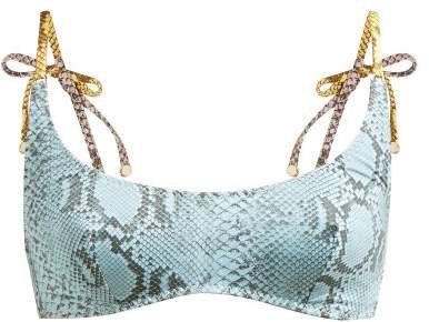 Timeless Snakeskin Print Scoop Neck Bikini Top - Womens - Blue Multi