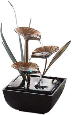 Indoor Water Lily Water Fountain - Small Size Makes This A Perfect Tabletop Decoration - Compact and Lightweight Tabletop Water Feature Lotus Fountain Waterfall Cascade
