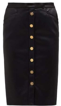 Medusa Engraved Button Satin Skirt - Womens - Black