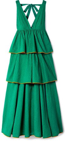Leela Tiered Fil Coupé Cotton Maxi Dress - Jade