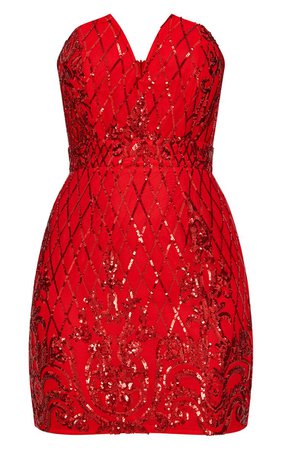 Red Bardot V Cut Bodycon Dress | PrettyLittleThing