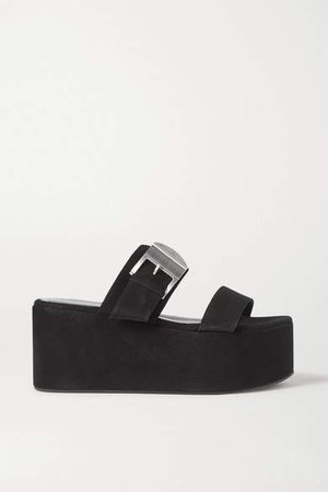 Coaster Buckled Suede Platform Sandals - Black