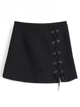 Lace Up High Waisted Mini Skirt BLACK: Skirts M | ZAFUL