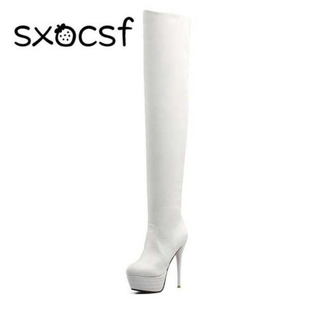 Plus Size 35 46 Fashion Womens Over The Knee Boots Sexy Girls Thin High Heeled Long Boots Platform Heel Botas Mujer Black White-in Over-the-Knee Boots from Shoes on Aliexpress.com | Alibaba Group