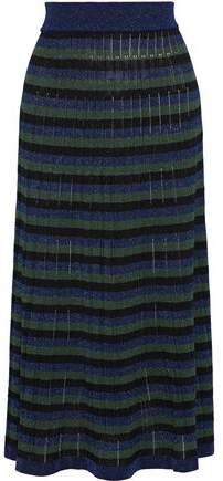 Striped Metallic Crochet-knit Midi Skirt