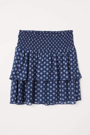 Tiered Skirt with Smocking - Blue