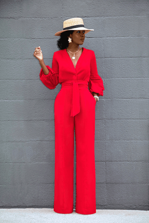 Red Wide leg jump suit