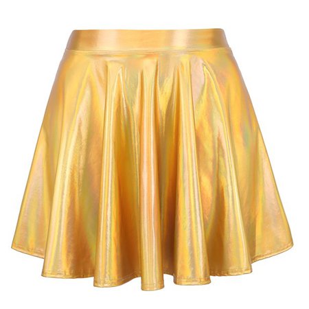 Women's Shiny Liquid Metallic Holographic Pleated Flared Mini Skater Skirt (Gold, Medium) - Walmart.com