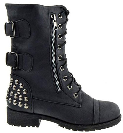 Amazon.com | Rider 83 Womens Military Lace up Studded Combat Boot Black 8.5 | Mid-Calf