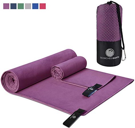 Amazon.com : ScorchedEarth Microfiber Travel & Sports Towel Set - Quick Dry, Super Absorbent, Compact, Lightweight - for Camping, Backpacking, Hiking, Beach, Yoga, Swimming - Includes 2 Sizes + Carrying Bag & Clip : Sports & Outdoors