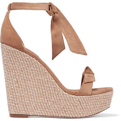 Clarita Bow-embellished Suede Wedge Sandals - Beige