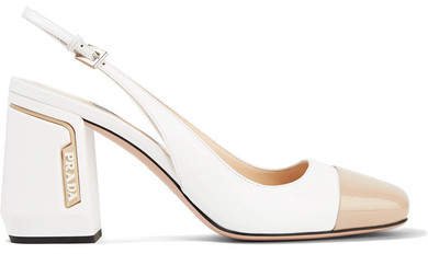 85 Two-tone Smooth And Patent-leather Slingback Pumps - White