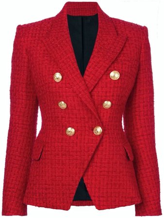 red tweed balmain blazer