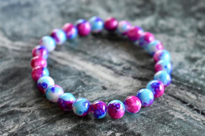 Mixed Berry Marble Bracelet Multicolor Beaded Elastic | Etsy