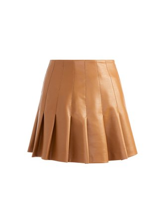 Carter Vegan Leather Mini Skirt In Camel | Alice And Olivia