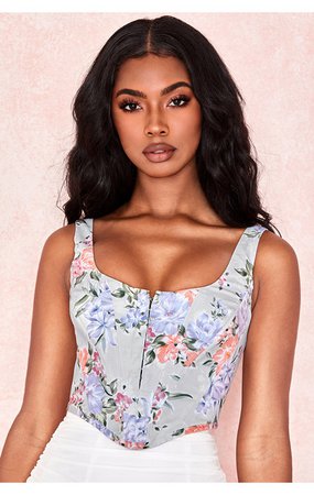 Clothing : Tops : 'Dahlia' Floral Cropped Bustier
