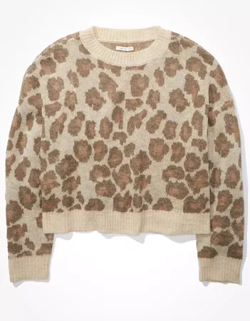 AE Leopard Crew Neck Sweater brown