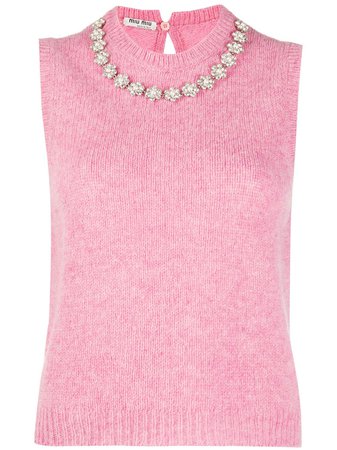Miu Miu embellished-neck Sleeveless Wool Knit Top - Farfetch