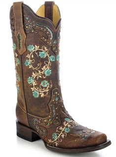Corral Women's Studded Floral Embroidery Cowgirl Boots - Square Toe