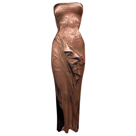 *clipped by @luci-her* S/S 1999 Jean Paul Gaultier Goddess Trompe L'oeil Strapless Nude Tattoo Dress For Sale at 1stDibs