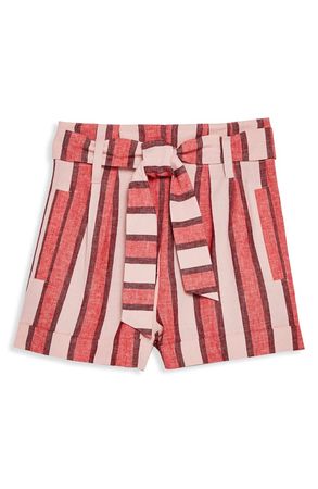 Topshop Stripe Linen Blend Shorts red