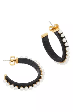 kate spade new york imitation pearl raffia hoop earrings | Nordstrom