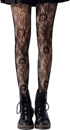 SheIn Women's Patterned Tights Fishnet Floral Pantyhose High Waist Stockings Flower Black One Size at Amazon Women’s Clothing store