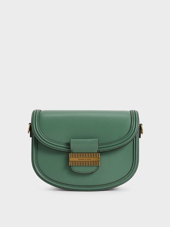 Green Embellished Saddle Bag - CHARLES & KEITH SG