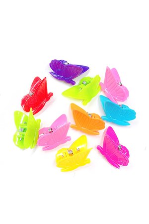 BUTTERFLY Neon Hair Clips 10pcs