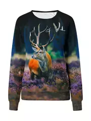 Deer Print Pullover Sweatshirt, Casual Long Sleeve Crew Neck Sweatshirt, Women's Clothing - Temu