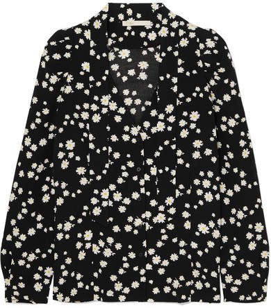 Pussy-bow Floral-print Crepe Blouse - Black