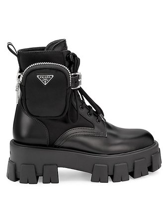 Prada Lug-Sole Leather Combat Boots | SaksFifthAvenue