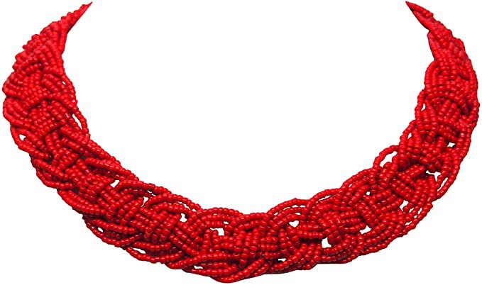Red Woven Seedbead Collar Necklace by outROAR Gear