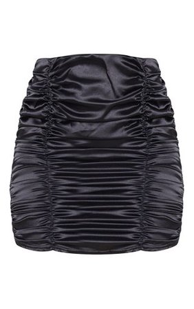 Black Satin Ruched Mini Skirt | Skirts | PrettyLittleThing