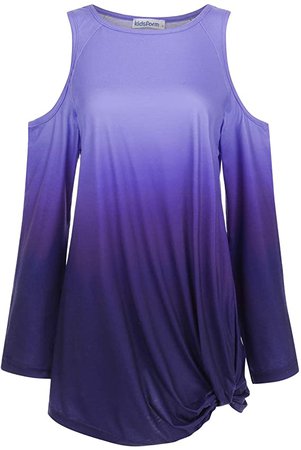 Kidsform Women's Cold Shoulder Tops Long Sleeve Tie Dye Knot Twisted Strappy Casual Solid Color Shirts Tunic Blouse Purple L at Amazon Women’s Clothing store
