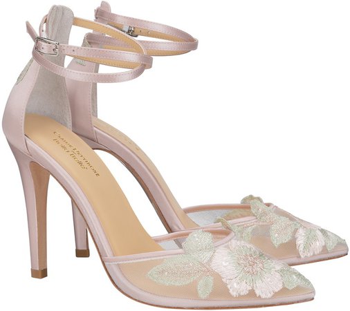 Embroidered Ankle Strap Pump