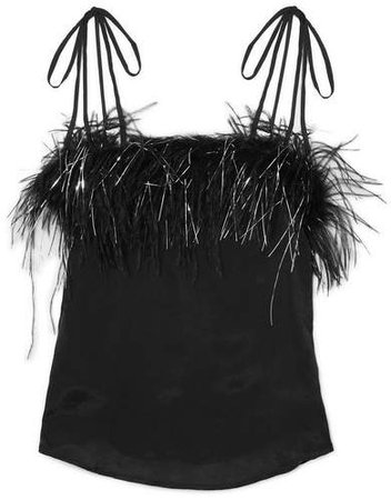 Favour Feather-trimmed Satin Camisole - Black