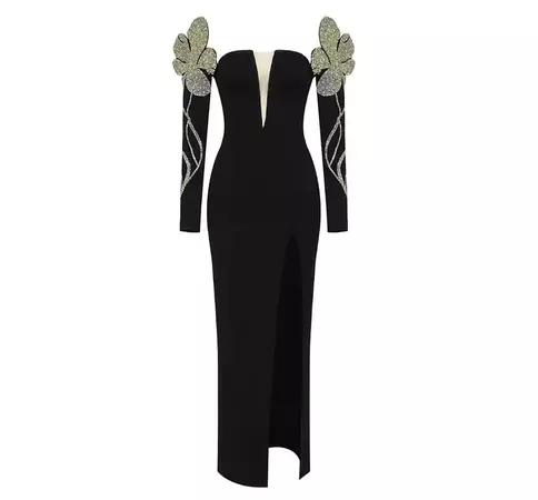 Tigpails - Long-Sleeve Floral Slit Maxi A-Line Dress | YesStyle