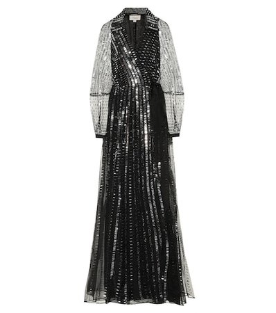 Jet sequined silk gown