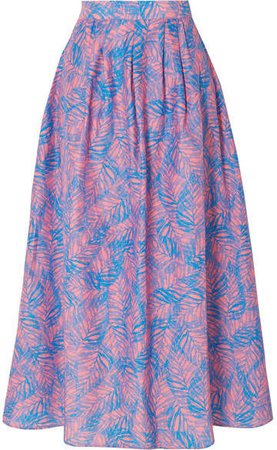 Jaline - Amy Printed Cotton And Silk-blend Midi Skirt - Pink